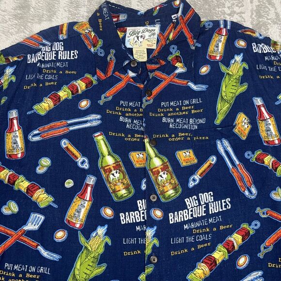 Big Dogs Other - Big Dogs Blue Mens Barbeque Button Front Shirt Large Tropical All Over Print VTG